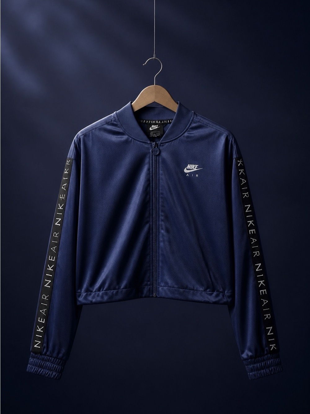 Nike Navy Satin crop Track jacket with Side Tape